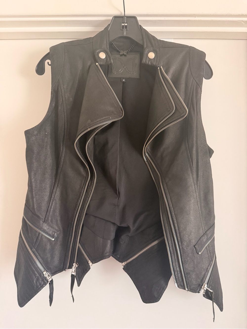 Dawn Levy Black Leather Moto Vest with Asymmetrical Zippers